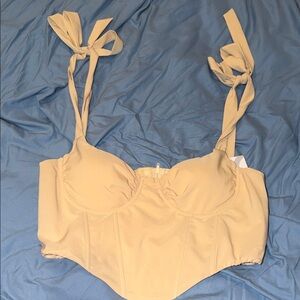 SHEIN Tan Crop Top with Tie Straps